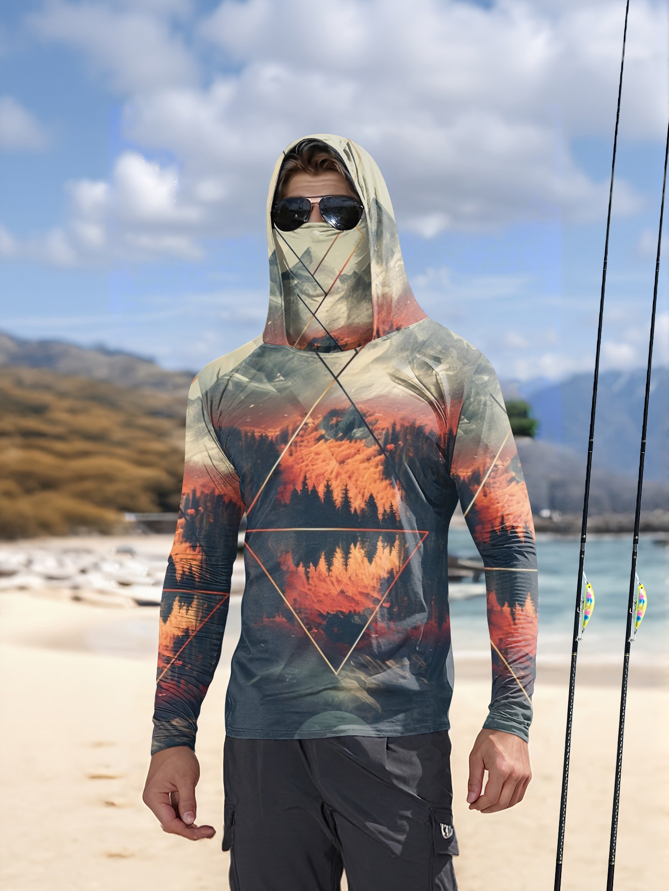 3D Printing Mask - Sweat-shirt de pêche pour homme, avec
